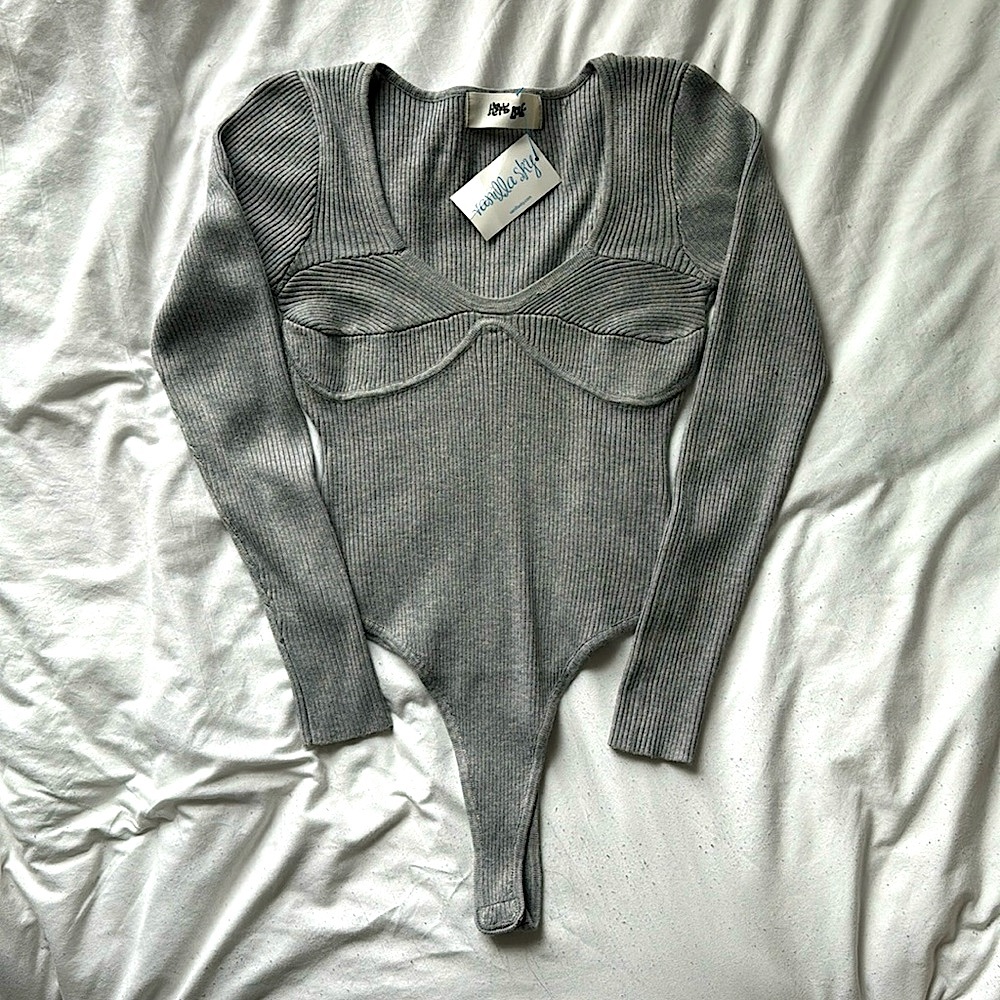 ribbed knit bodysuit.